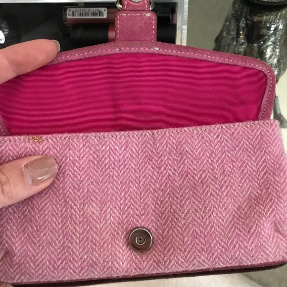Coach Pink Suede and Herringbone Wristlet - Picture 6 of 6